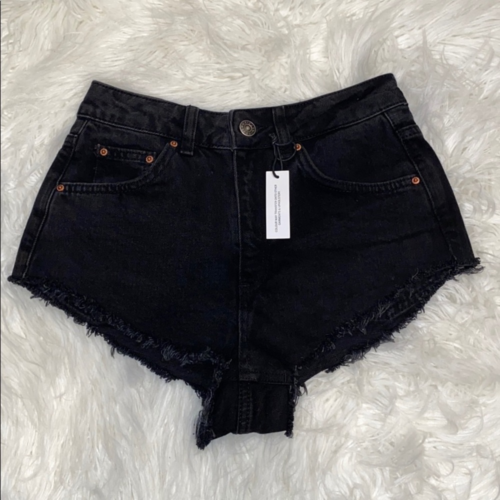 Topshop 💋 Black Moto Denim High Rise Fray Hem Jean Shorts